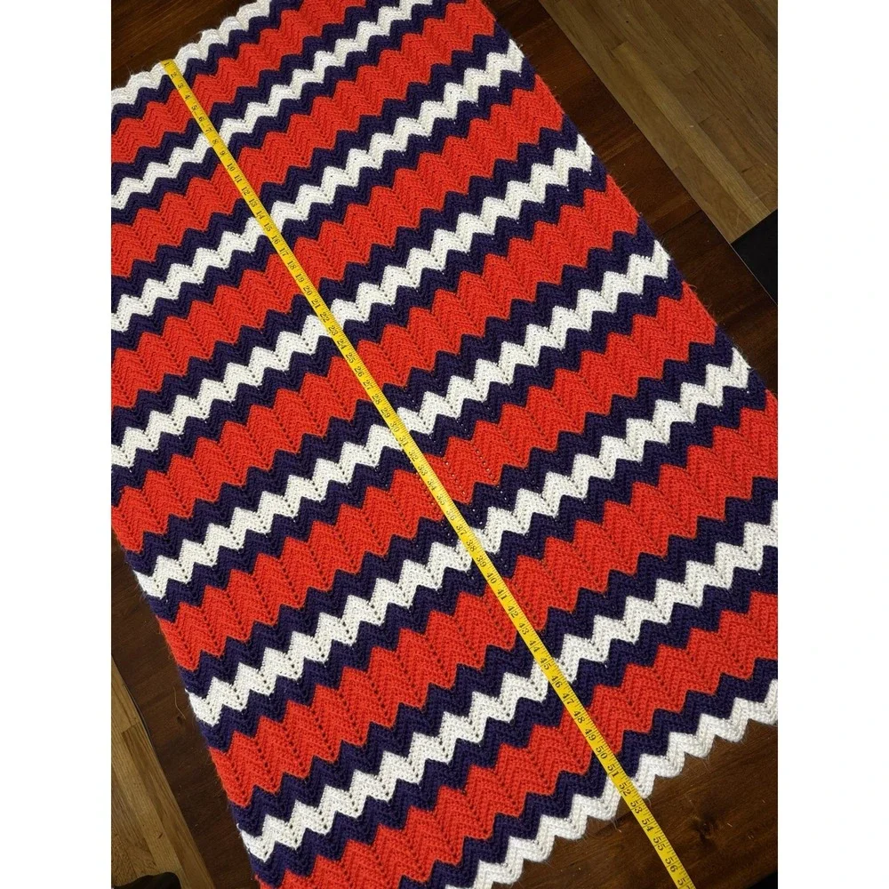 Handmade Crochet Throw Blanket 36.5x53 Orange Purple White Chevron Clemson Color